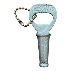 Vintage Moxie Soda Advertising Bottle Opener Zinc Cast Metal Ball Chain 3"